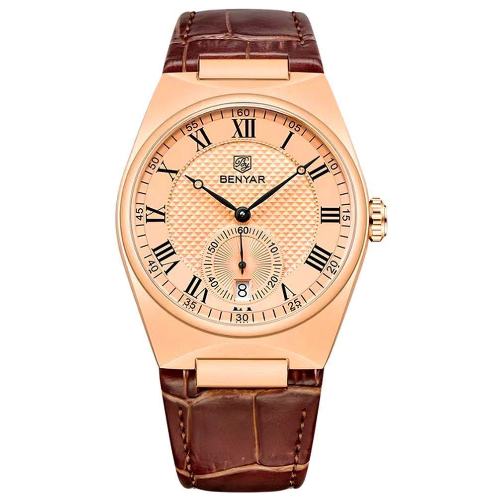 Relógio De Quartzo Retrô Masculino Pulseira Design Animal Print Impermeável 3atm Dourado - 1