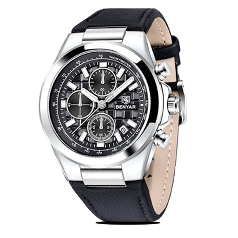 Relógio De Quartzo Masculino Design Esportivo Com Cronógrafo Impermeavel 3atm Preto - 3