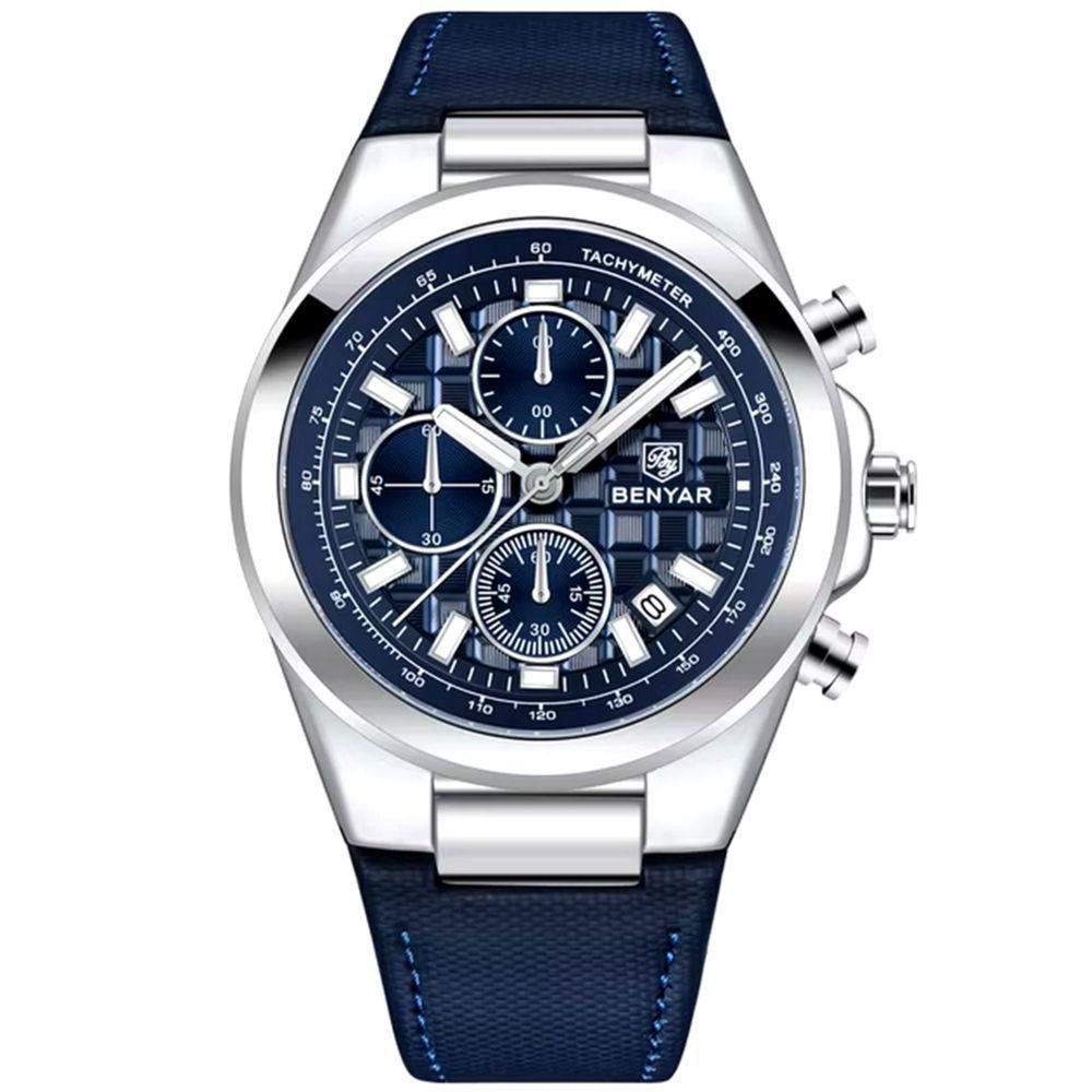 Relógio De Quartzo Masculino Design Esportivo Com Cronógrafo Impermeavel 3atm Azul - 1