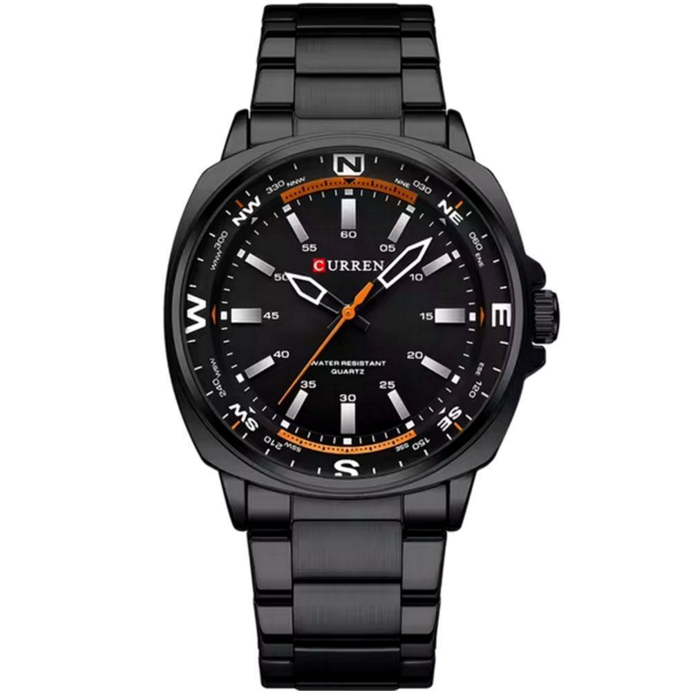 Relógio De Quartzo Masculino Display Analógico, Pulseira De Aço Inoxidável Impermeavel Preto - 1