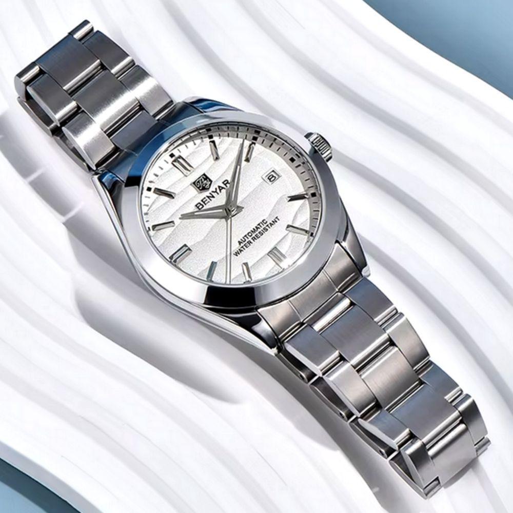 Relógio Automático Masculino Desert Dial Design Em Aço Inoxidável Impermeavel Branco - 3