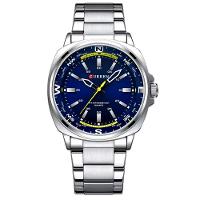 Relógio De Quartzo Masculino Display Analógico, Pulseira De Aço Inoxidável Impermeavel Prata Azul - 1