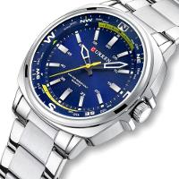 Relógio De Quartzo Masculino Display Analógico, Pulseira De Aço Inoxidável Impermeavel Prata Azul - 2