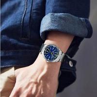 Relógio De Quartzo Masculino Display Analógico, Pulseira De Aço Inoxidável Impermeavel Prata Azul - 3