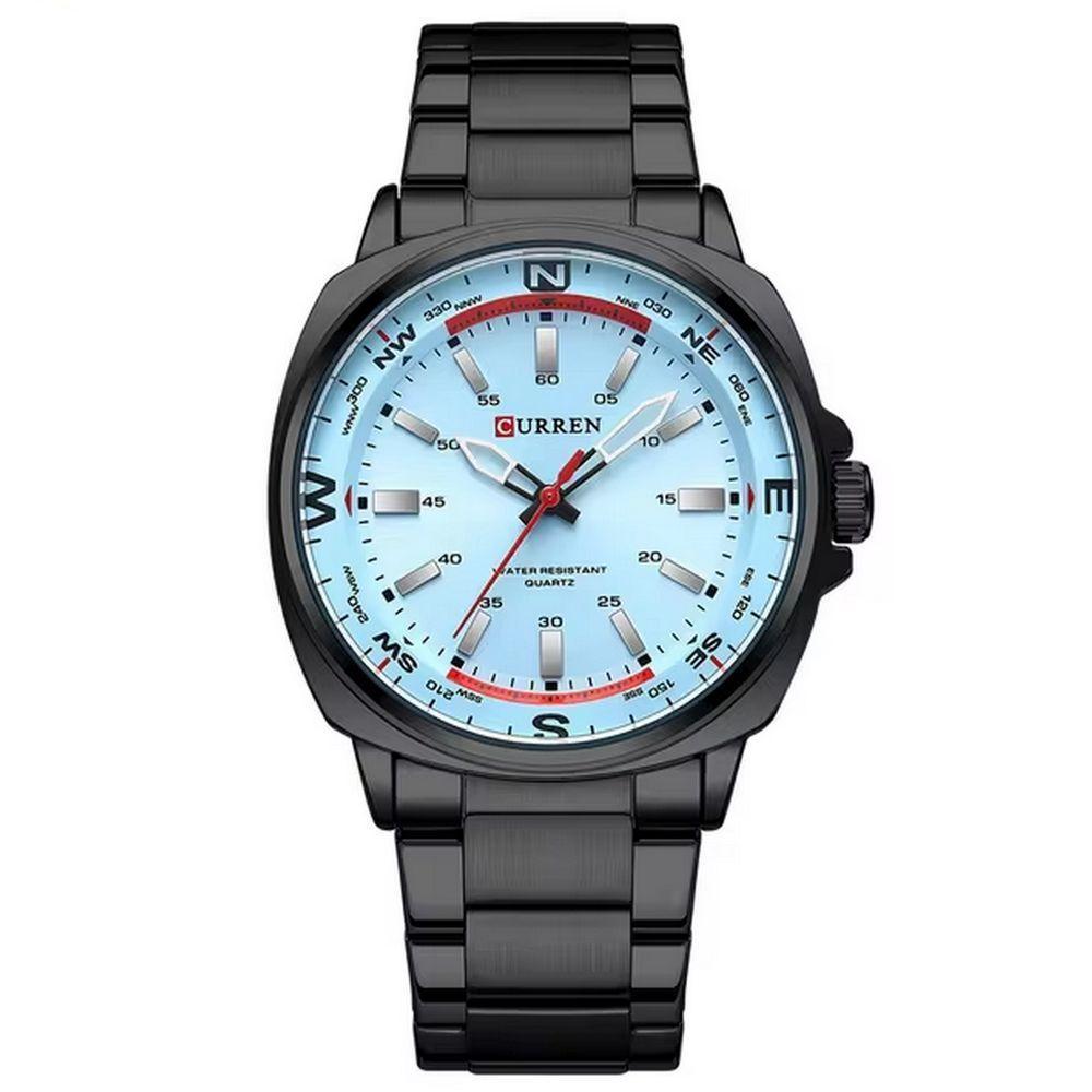 Relógio De Quartzo Masculino Display Analógico, Pulseira De Aço Inoxidável Impermeavel Preto Azul - 1