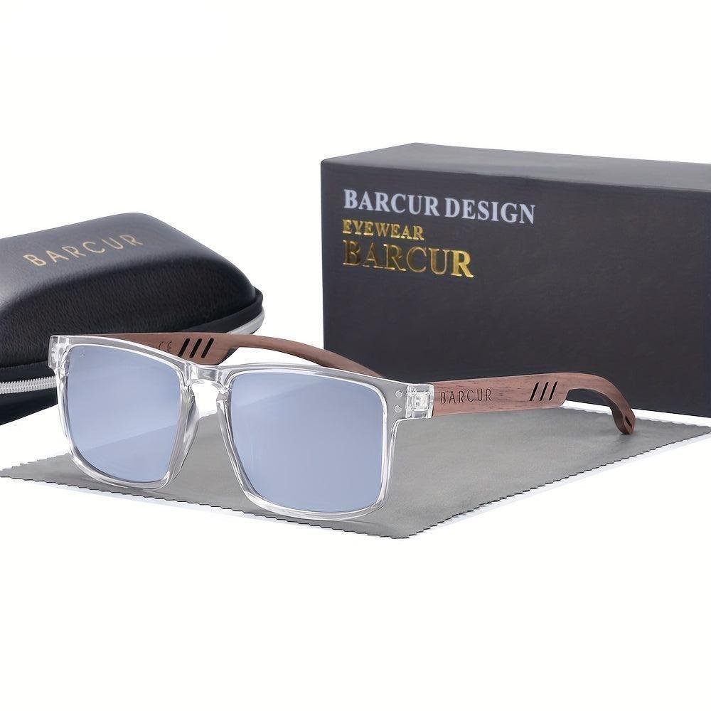 Óculos Em Design De Madeira Natural Com Lentes Degradê Prateado Transparente - 1