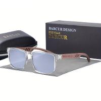 Óculos Em Design De Madeira Natural Com Lentes Degradê Prateado Transparente - 1