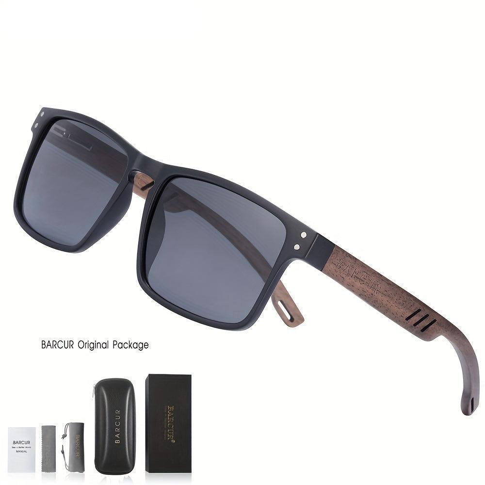 Óculos Em Design De Madeira Natural Com Lentes Degradê Preto Brilhante - 2