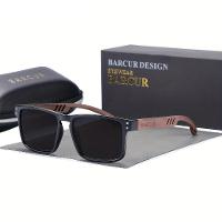 Óculos Em Design De Madeira Natural Com Lentes Degradê Preto Brilhante - 1