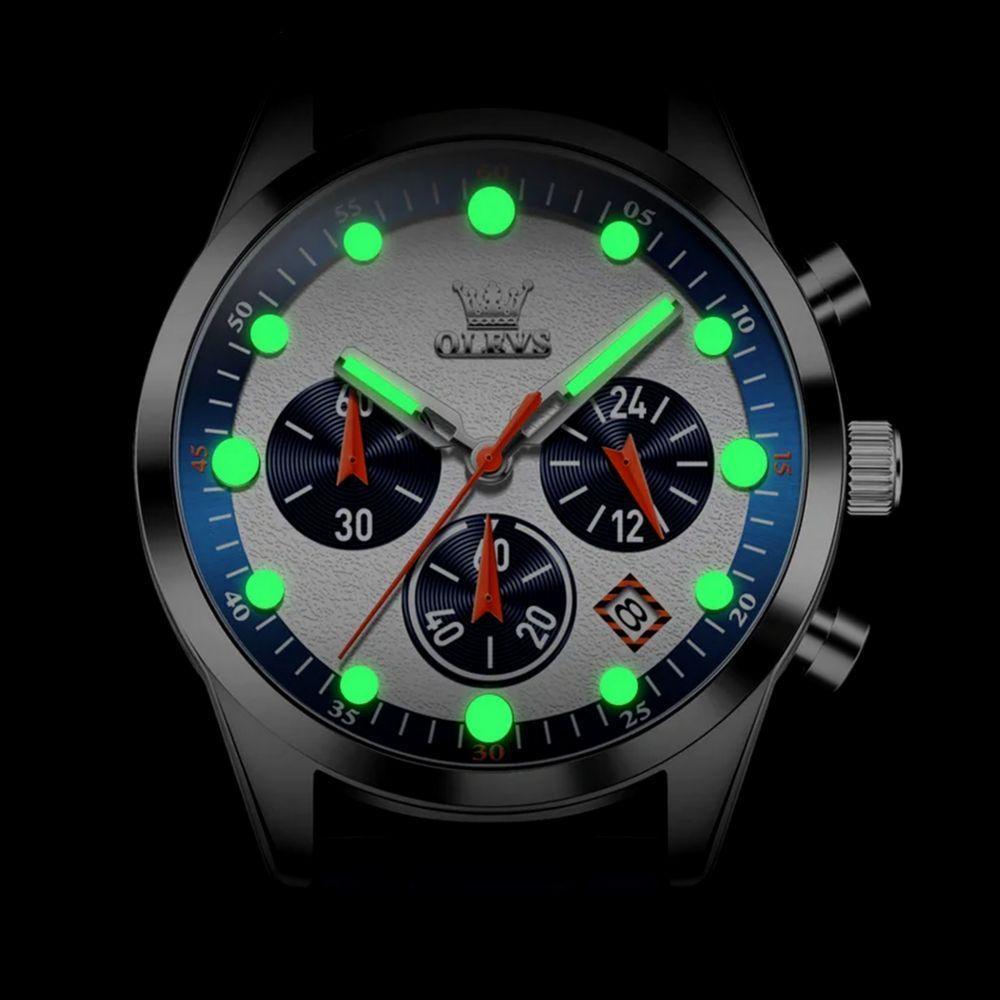 Relógio De Quartzo Masculino Pulseira De Silicone Multifuncional Impermeável Azul - 3