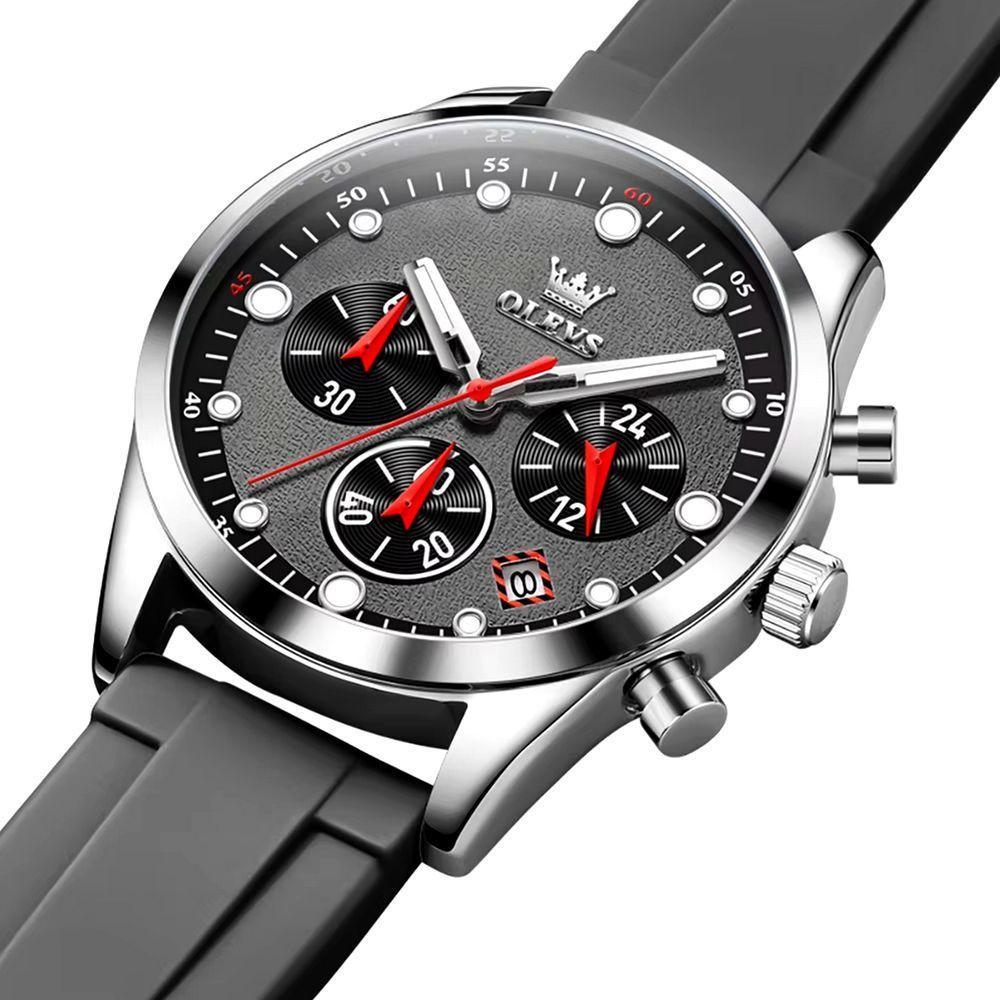 Relógio De Quartzo Masculino Pulseira De Silicone Multifuncional Impermeável Cinza - 5