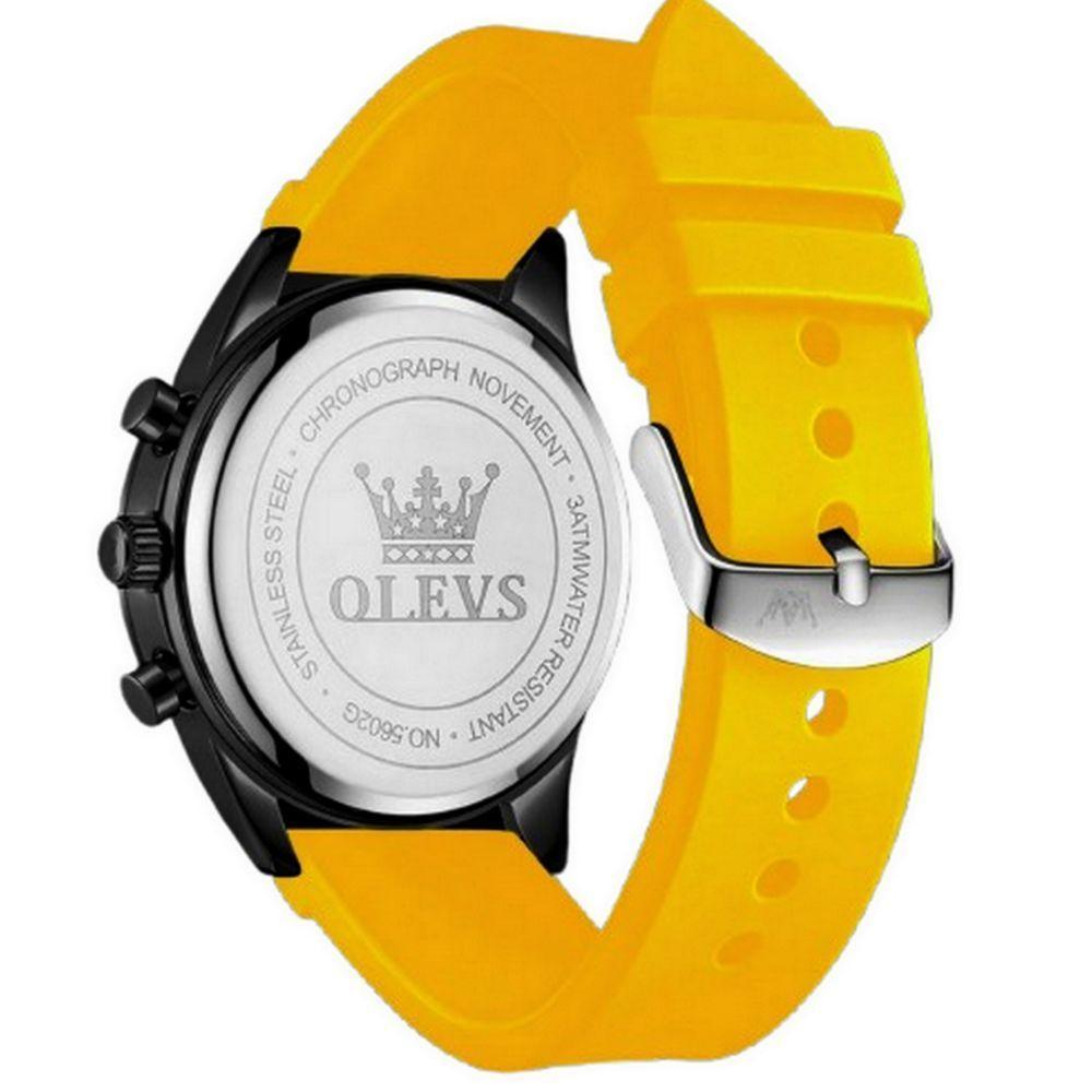 Relógio De Quartzo Masculino Pulseira De Silicone Multifuncional Impermeável Amarelo - 4