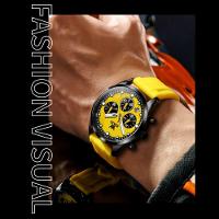 Relógio De Quartzo Masculino Pulseira De Silicone Multifuncional Impermeável Amarelo - 3