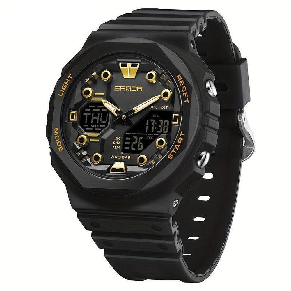 Relógio Masculino Esportivo Multifuncional Com Mostrador Grande Sanda Preto Dourado - 1