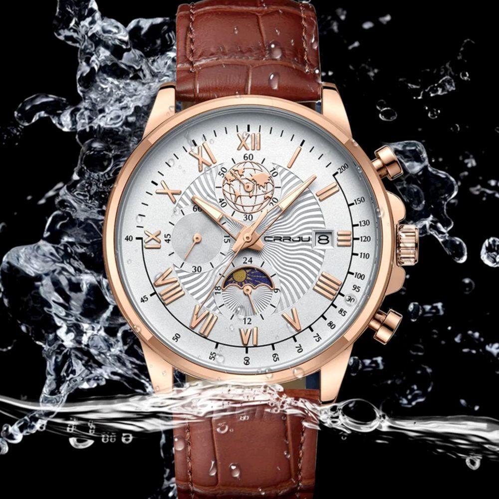 Relógio Clássico Masculino Sun Moon Quartzo Casual Impermeável 3atm Branco Dourado - 3