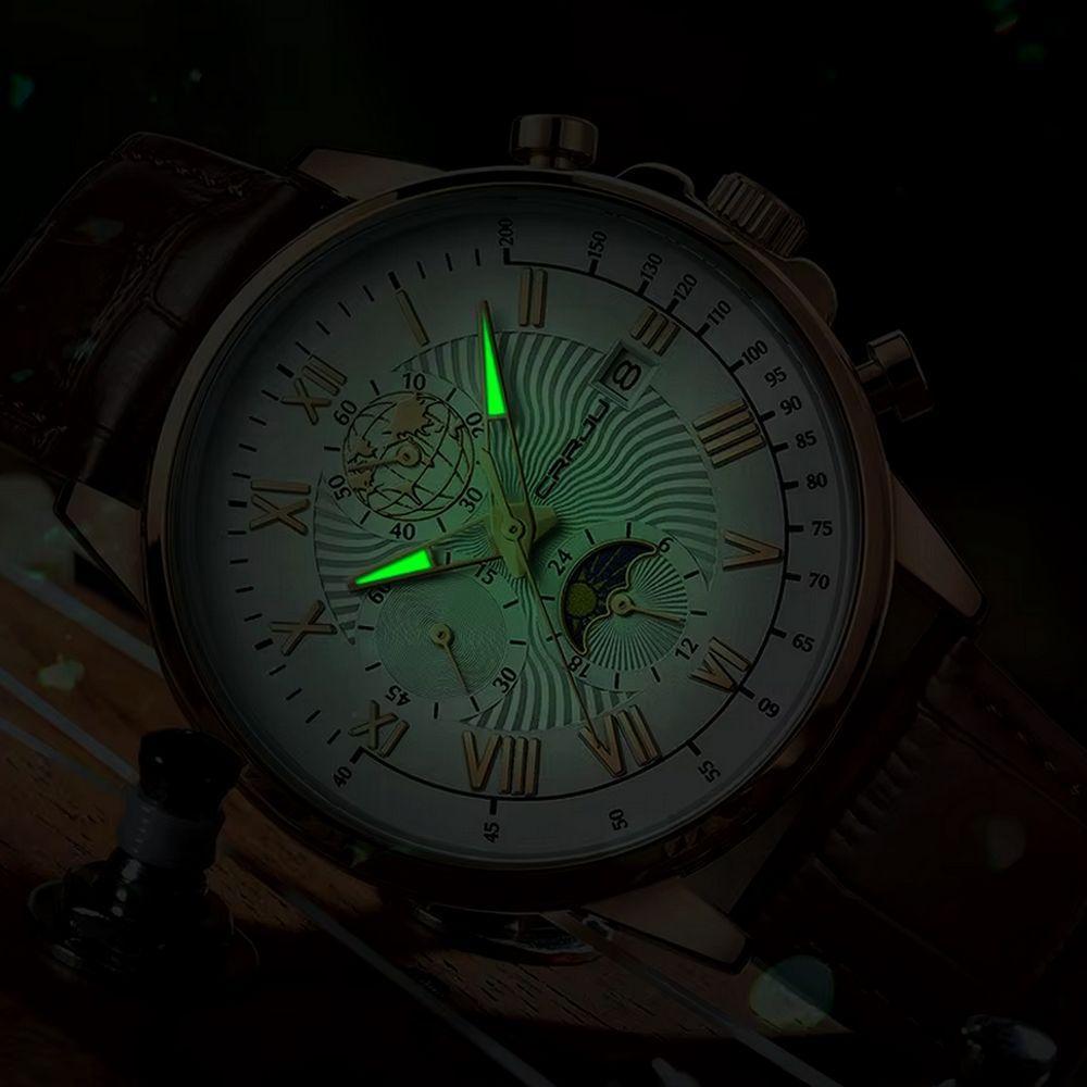 Relógio Clássico Masculino Sun Moon Quartzo Casual Impermeável 3atm Branco Dourado - 4