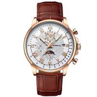 Relógio Clássico Masculino Sun Moon Quartzo Casual Impermeável 3atm Branco Dourado - 1