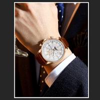 Relógio Clássico Masculino Sun Moon Quartzo Casual Impermeável 3atm Branco Dourado - 2