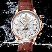 Relógio Clássico Masculino Sun Moon Quartzo Casual Impermeável 3atm Branco Dourado - 3