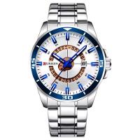 Relógio De Pulso Masculino Esportivo De Quartzo à Prova D'água Em Aço Inoxidável Branco Prata - 1