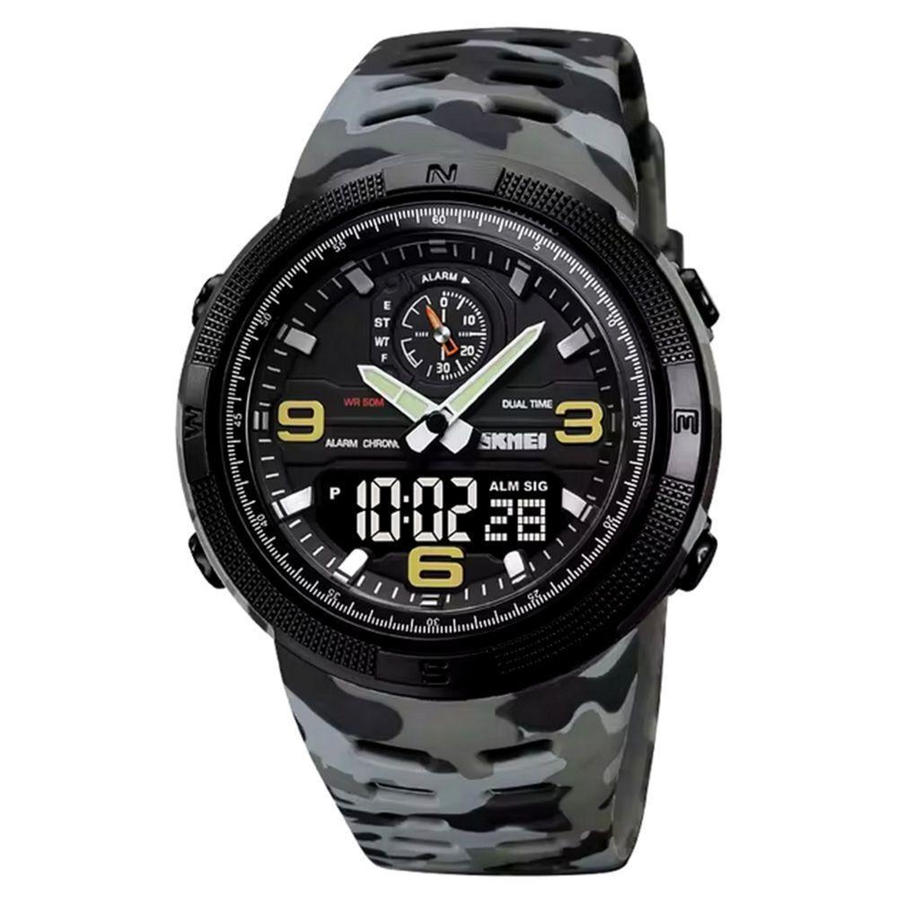 Relógio Digital Esportivo Masculino Display Duplo Multifuncional Impermeável Cinza - 1