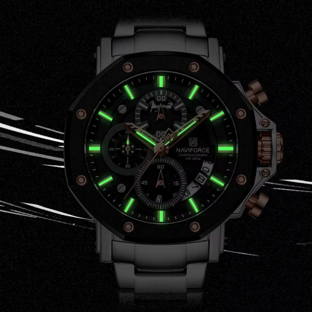 Relógio De Quartzo De Aço Inoxidável Masculino Impermeável Luminoso Esportivo Prata Dourado - 3