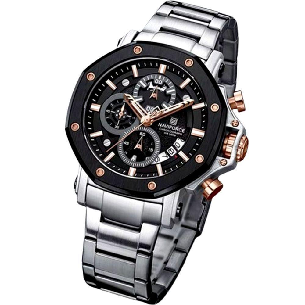 Relógio De Quartzo De Aço Inoxidável Masculino Impermeável Luminoso Esportivo Prata Dourado - 5