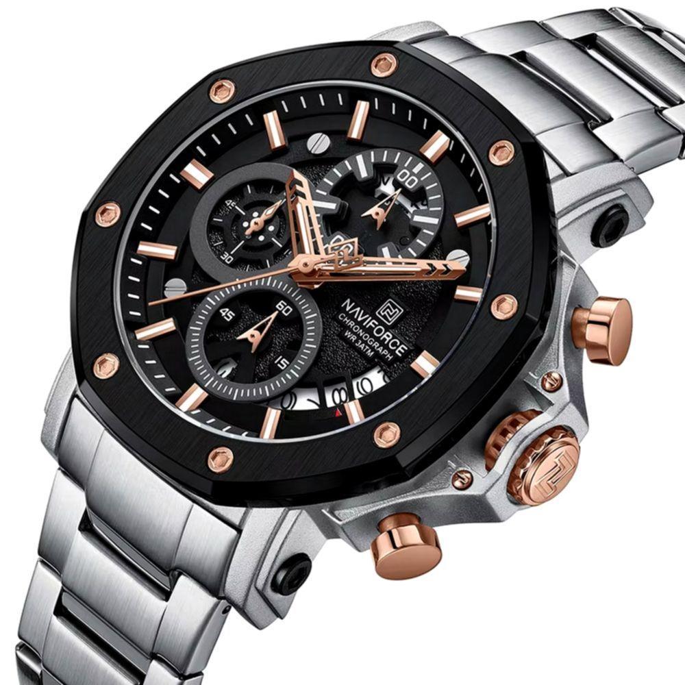 Relógio De Quartzo De Aço Inoxidável Masculino Impermeável Luminoso Esportivo Prata Dourado - 6