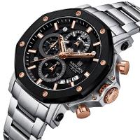 Relógio De Quartzo De Aço Inoxidável Masculino Impermeável Luminoso Esportivo Prata Dourado - 6