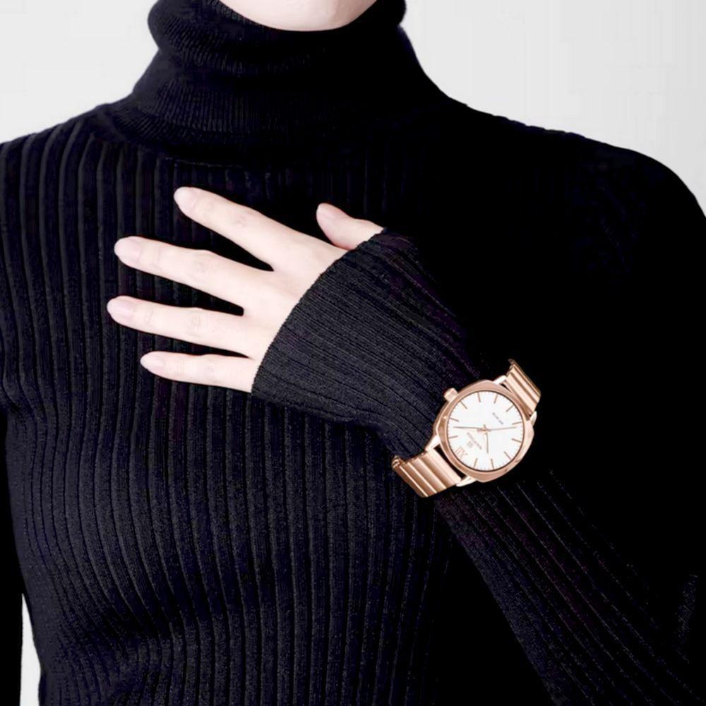 Relógio De Pulso Quartzo Em Aço Inoxidável Feminino Impermeavel Casual Rose - 2