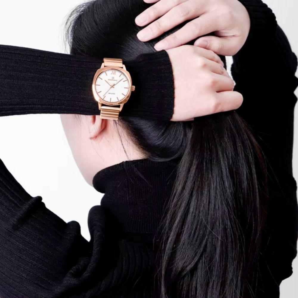 Relógio De Pulso Quartzo Em Aço Inoxidável Feminino Impermeavel Casual Rose - 3