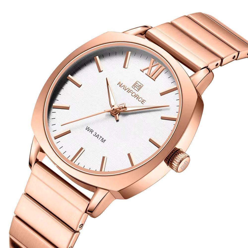 Relógio De Pulso Quartzo Em Aço Inoxidável Feminino Impermeavel Casual Rose - 5