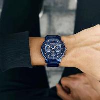 Relógio Masculino De Quartzo Multifuncional Em Aço Inoxidável à Prova D'água Azul Dourado - 3