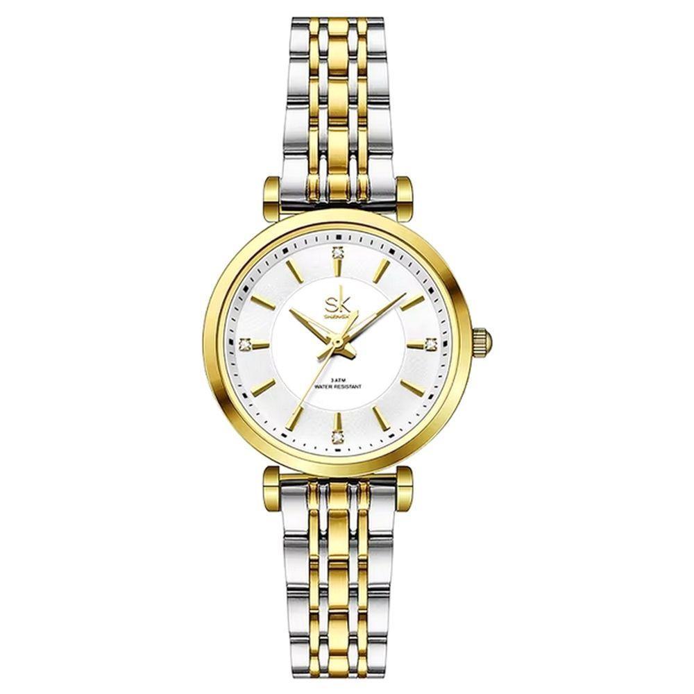 Relógio De Pulso Feminino Casual Ultra Fino Em Aço Inoxidavel Impermeavel 3atm Dourado - 1