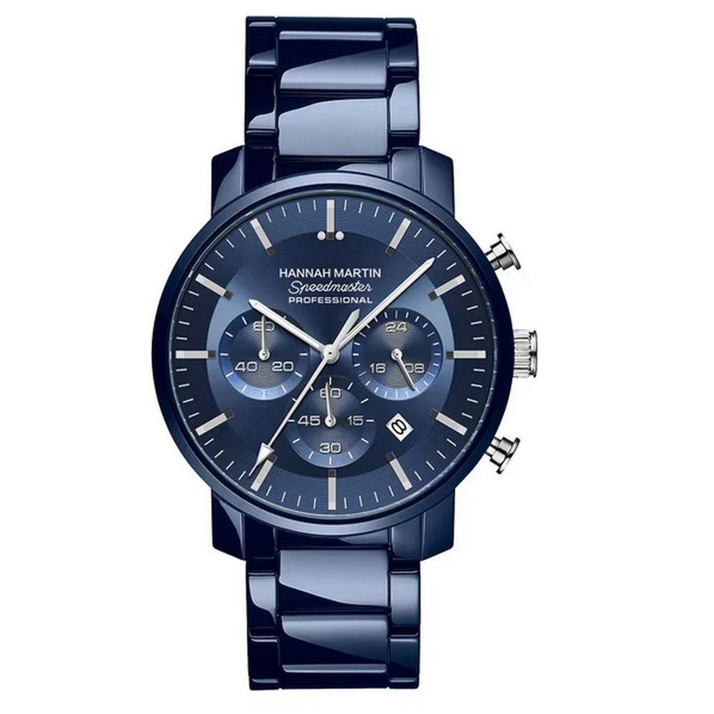 Relógio Masculino De Quartzo Multifuncional Em Aço Inoxidável à Prova D'água Azul Prata - 1