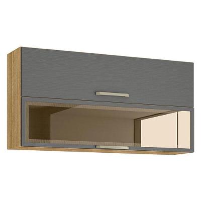 Armário Aéreo Ametista 2 Portas Basculantes 1 Com Vidro 120 Cm Freijó Gris - Kits Paraná