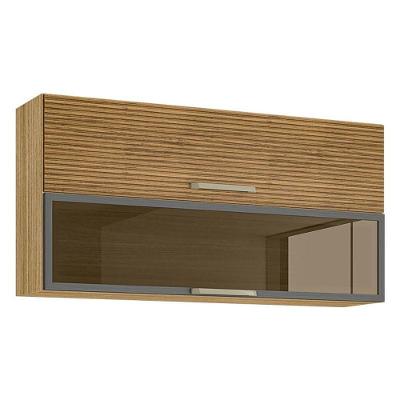Armário Aéreo Ametista 2 Portas Basculantes 1 Com Vidro 120 Cm Freijó Ripado Gris - Kits Paraná