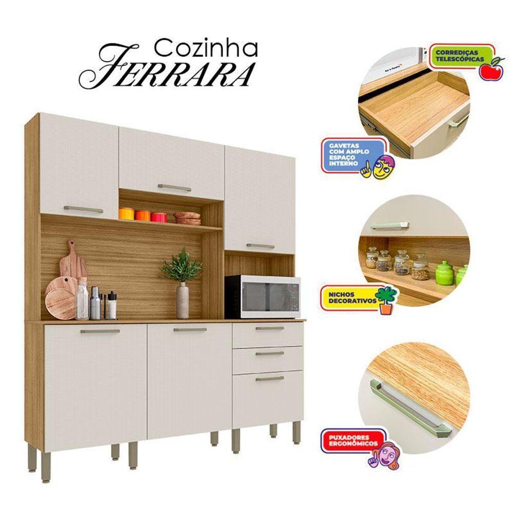 Cozinha Ferrara 6 Portas E 2 Gavetas Freijó Soft - Kits Paraná - 3