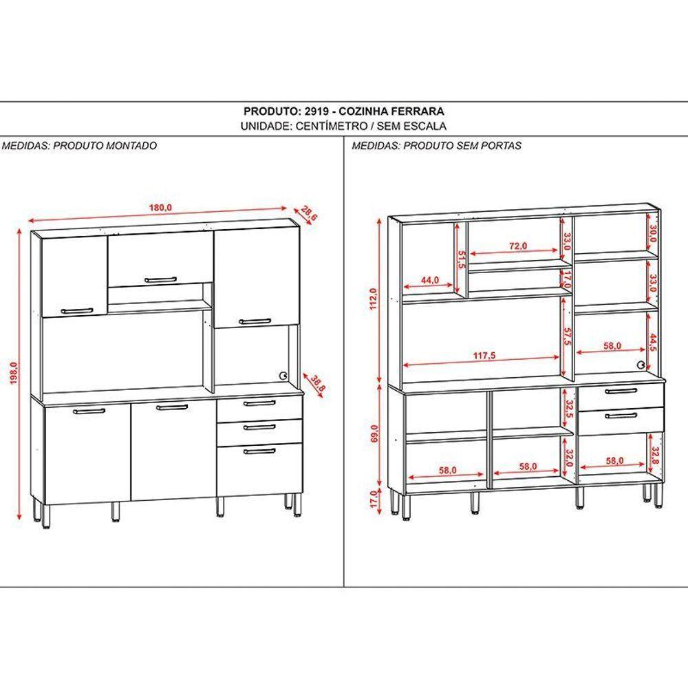 Cozinha Ferrara 6 Portas E 2 Gavetas Freijó Soft - Kits Paraná - 5