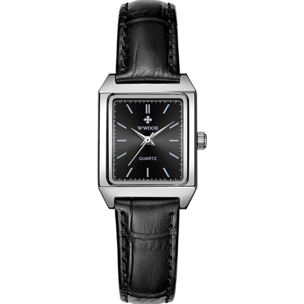 Relógio De Pulso Feminino Quadrado De Quartzo Em Aço Inoxidavel Impermeavel Preto Fosco - 1
