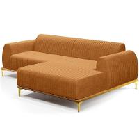 Sofá 3 Lugares Chaise Direito Sala Molino 230cm D02 Pés de ouro Couríssimo Whisky B-90 - 1