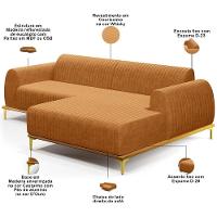 Sofá 3 Lugares Chaise Direito Sala Molino 230cm D02 Pés de ouro Couríssimo Whisky B-90 - 3