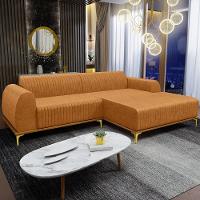 Sofá 3 Lugares Chaise Direito Sala Molino 230cm D02 Pés de ouro Couríssimo Whisky B-90 - 5