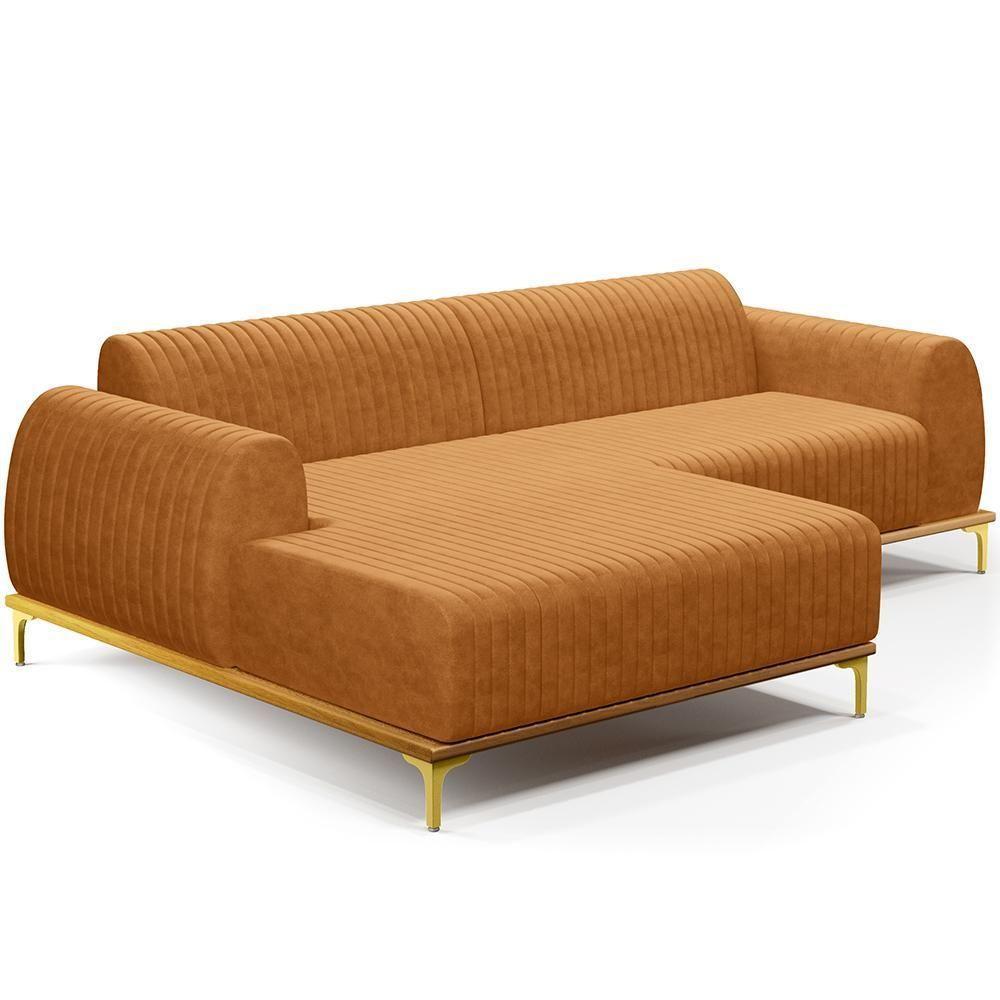Sofá 3 Lugares Chaise Esquerdo Sala Molino 245cm D02 Pés de ouro Couríssimo Whisky B-90 - 1