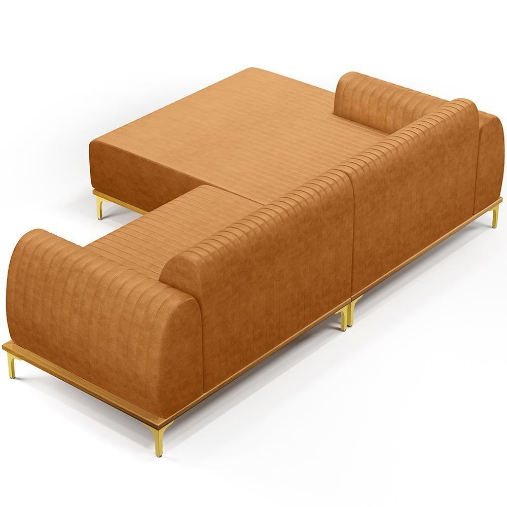 Sofá 3 Lugares Chaise Esquerdo Sala Molino 245cm D02 Pés de ouro Couríssimo Whisky B-90 - 4