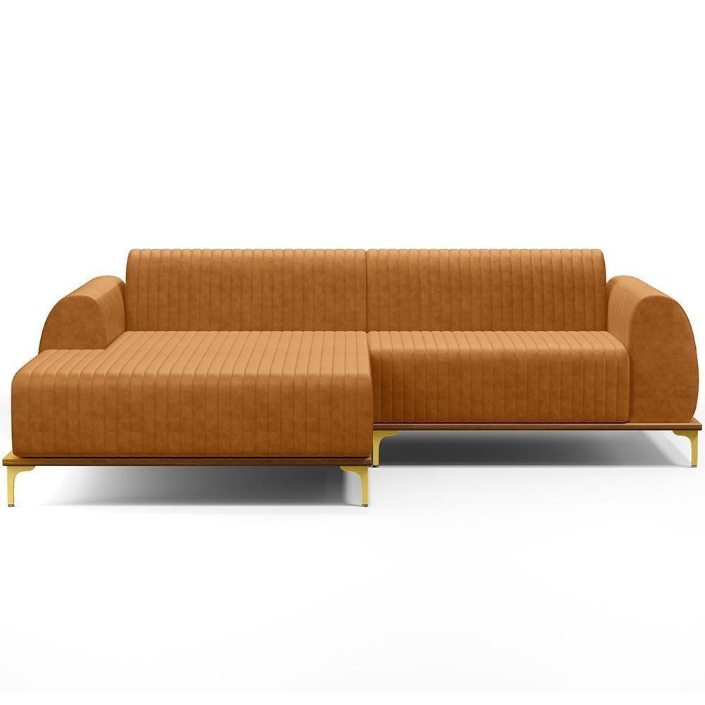 Sofá 3 Lugares Chaise Esquerdo Sala Molino 245cm D02 Pés de ouro Couríssimo Whisky B-90 - 5