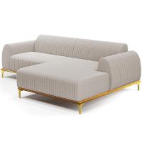 Sofá 3 Lugares Chaise Direito Sala Molino 230cm D02 Pés de ouro Bouclê Creme B-54 - 1