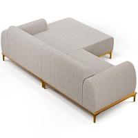 Sofá 3 Lugares Chaise Direito Sala Molino 245cm D02 Pés de ouro Bouclê Creme B-54 - 2
