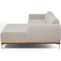 Sofá 3 Lugares Chaise Direito Sala Molino 245cm D02 Pés de ouro Bouclê Creme B-54