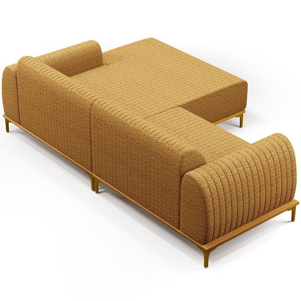 Sofá 4 Lugares Chaise Direito Sala Molino 265cm D02 Pés de ouro Prime Bouclê Mostarda Pb-03 - 4